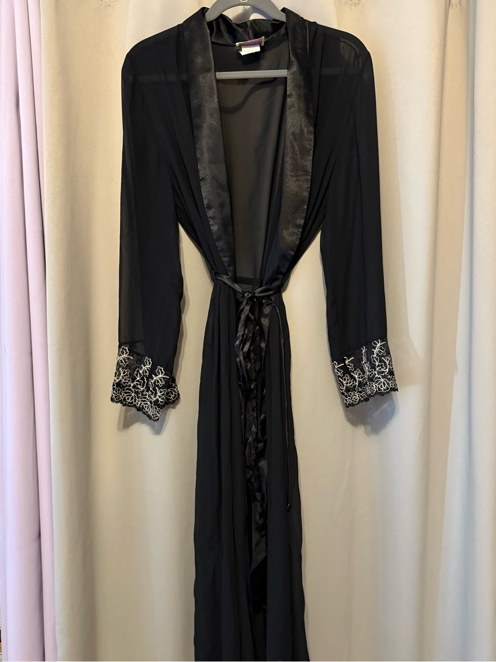 Vintage California Dynasty Black Sheer Long Robe with Gold Embroidery